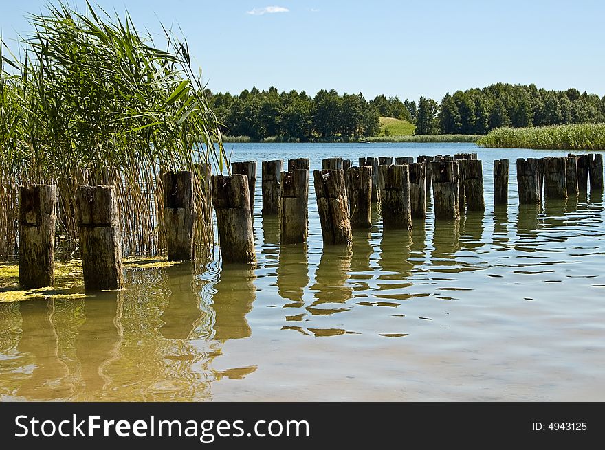 The old breakwater on the lake