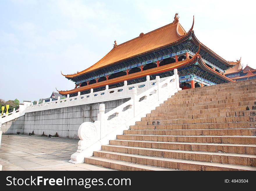 The chinese imperial palace and the stone steps upward,a replica palace in foshan,guangdong,China. The chinese imperial palace and the stone steps upward,a replica palace in foshan,guangdong,China.