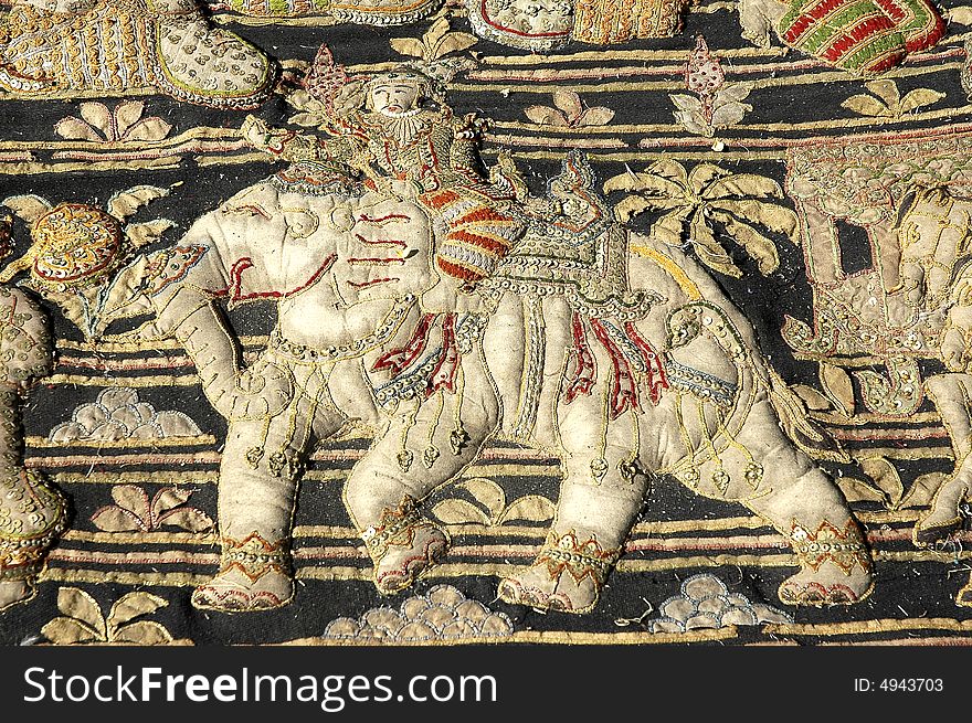 Myanmar, Mandalay: Handicraft, nice silk ancient embroidery
