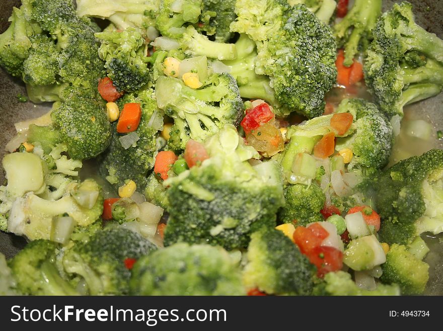 Vegetable mix on a frying pan