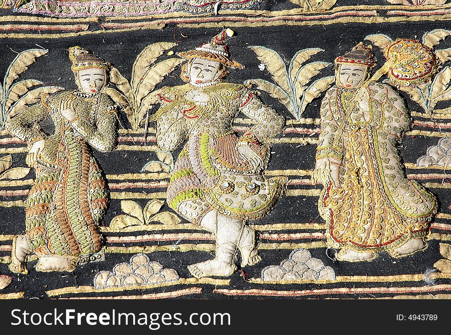 Myanmar, Mandalay: Handicraft,  nice silk ancient embroidery