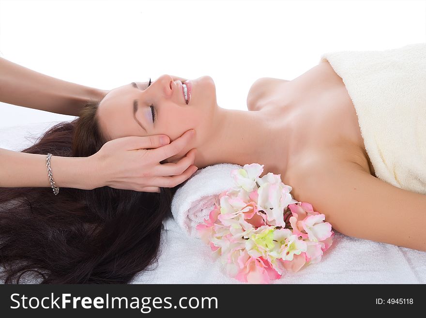 Attractive woman getting spa treatment