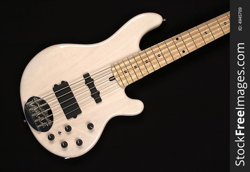 White Bass Guitar body on black back ground. White Bass Guitar body on black back ground