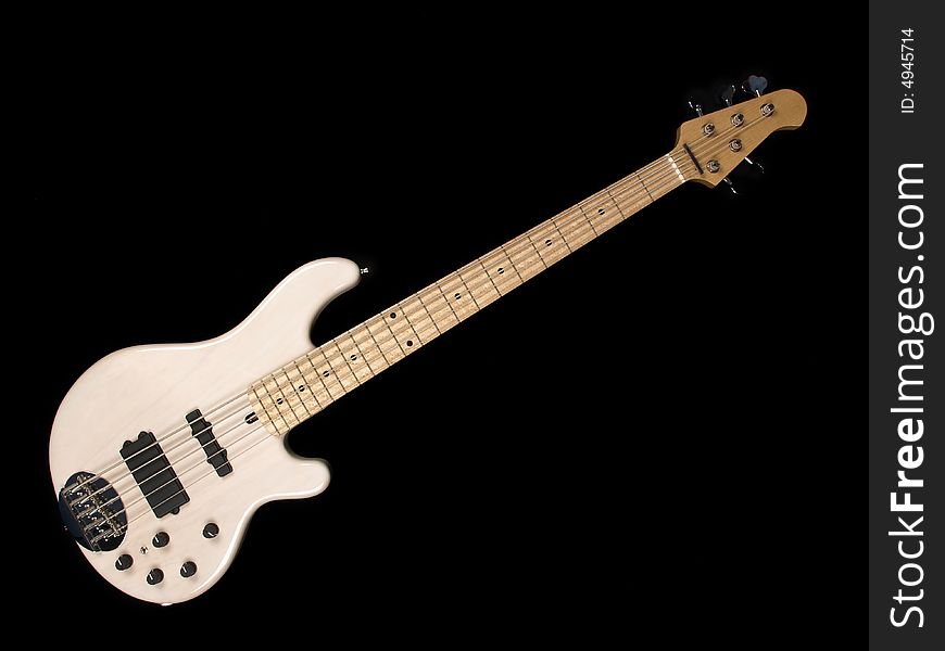 White Bass Guitar full length on black back ground