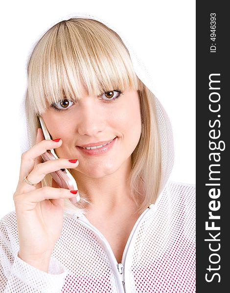 Portrait of blonde with phone