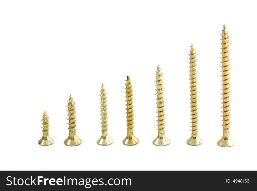 Screws row isolated in background white