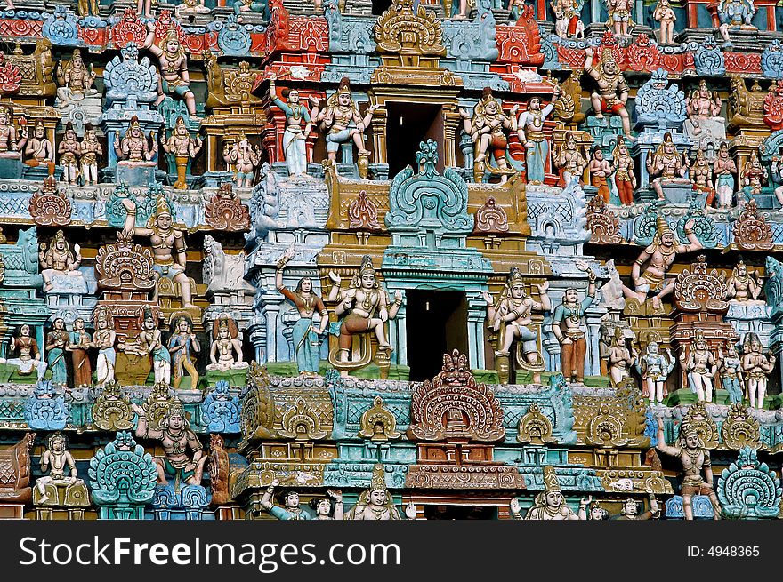 Closeup Details Of Hindu Temple Tower