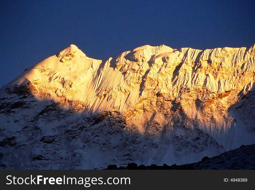 Himalayan ridge at the sunset