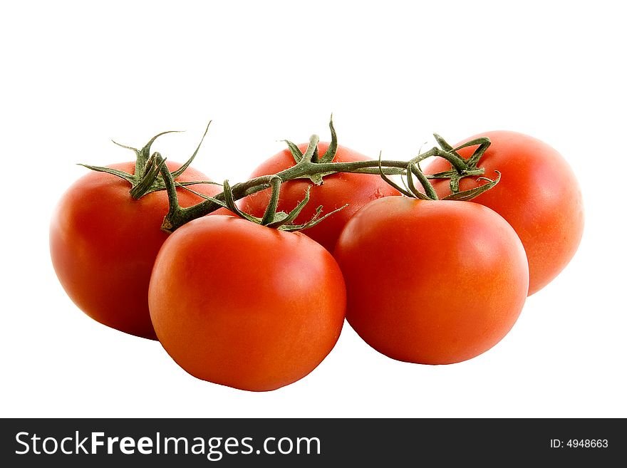 A big branch of red tomatoes. A big branch of red tomatoes