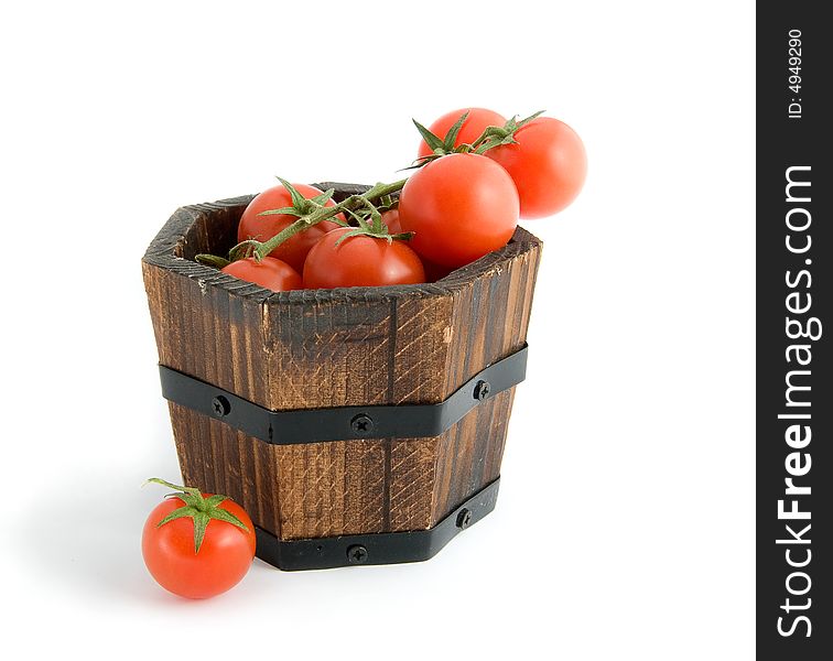 Small barrel of red cherry tomatoes