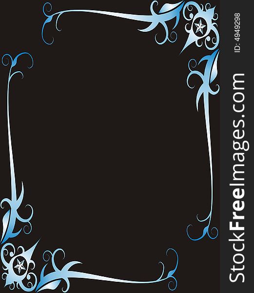 Blue star floral frame on black background. Blue star floral frame on black background