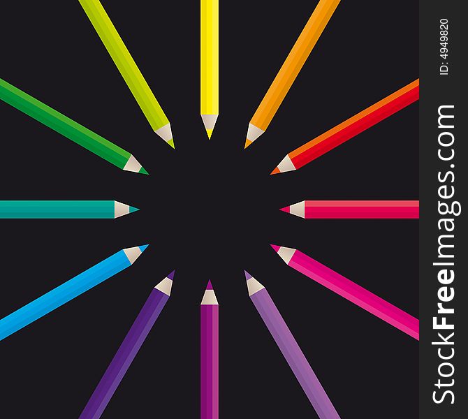 Vector illustration of colored pencils on a black background. Vector illustration of colored pencils on a black background.