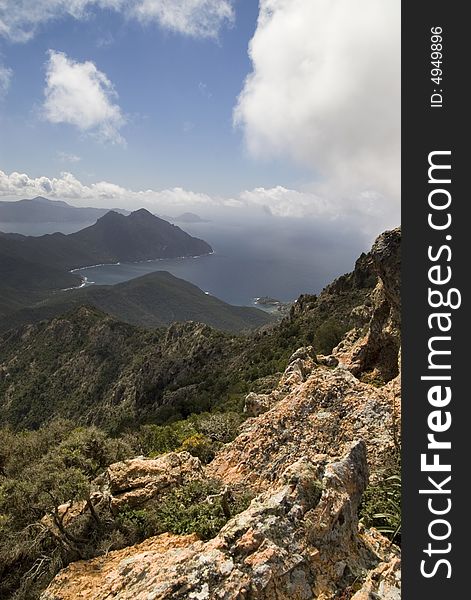 View to a corsican west coast from a rocky ridge. View to a corsican west coast from a rocky ridge