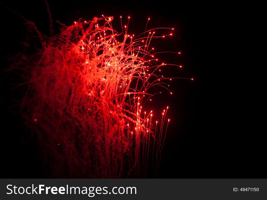 Awesome red fireworks in my hometown