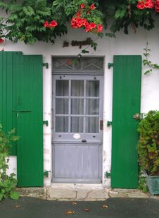Grey Wooden Door With Green Shutters Royalty Free Stock Image Grey Wooden Door With Green Shutters Royalty Free Stock Image