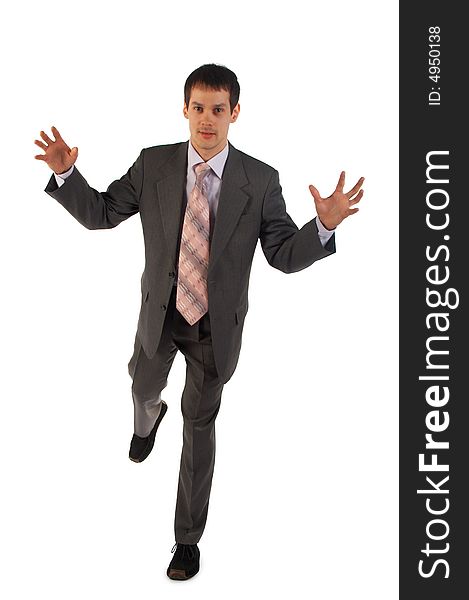 Young Businessman Stand On One Leg