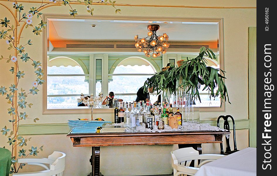 Bar table in the luxury Italian restaurant