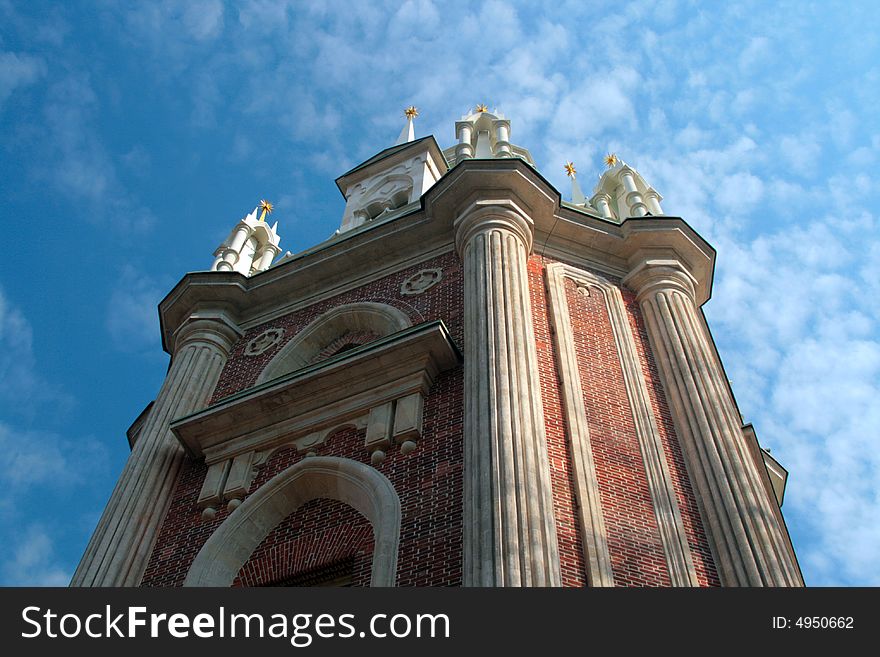 Old building against blue sky. Old building against blue sky.