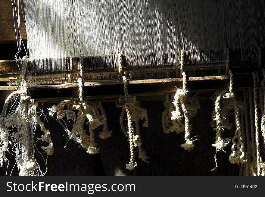 Myanmar, Inle lake: detail of a loom
