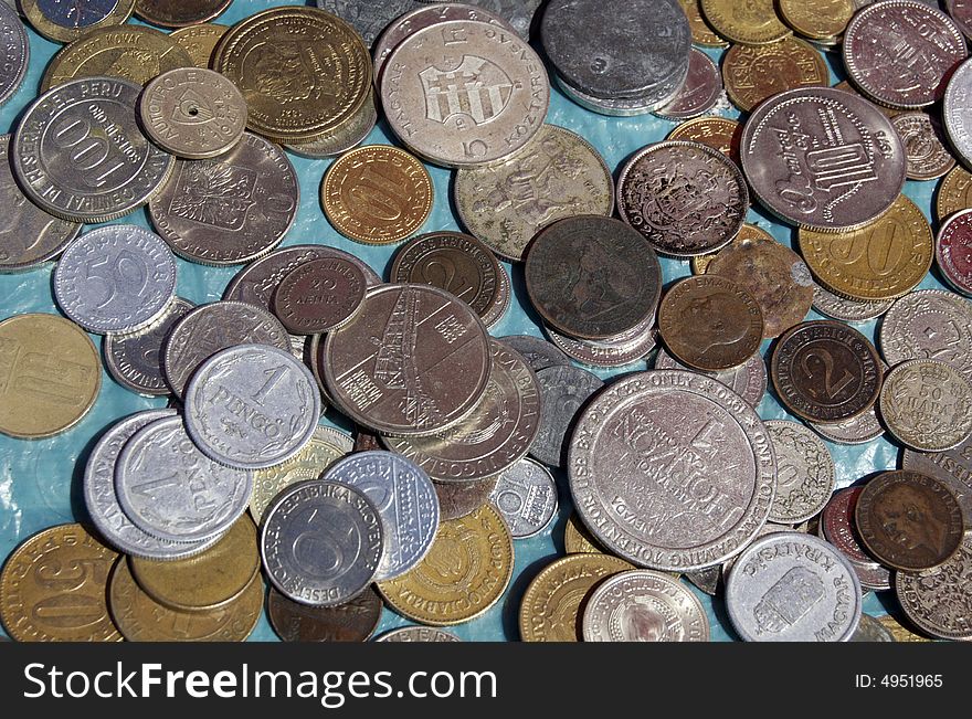 Old money - different coins on display. Old money - different coins on display.