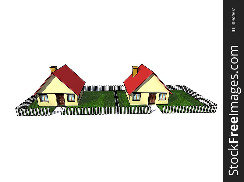 House with little garden - isolated 3d illustration. House with little garden - isolated 3d illustration