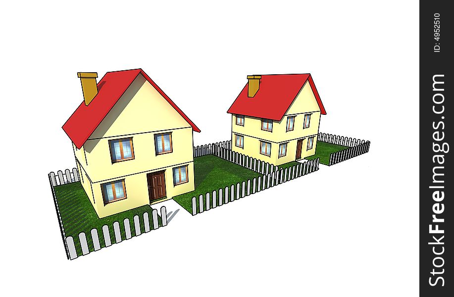 House with little garden - isolated 3d illustration. House with little garden - isolated 3d illustration