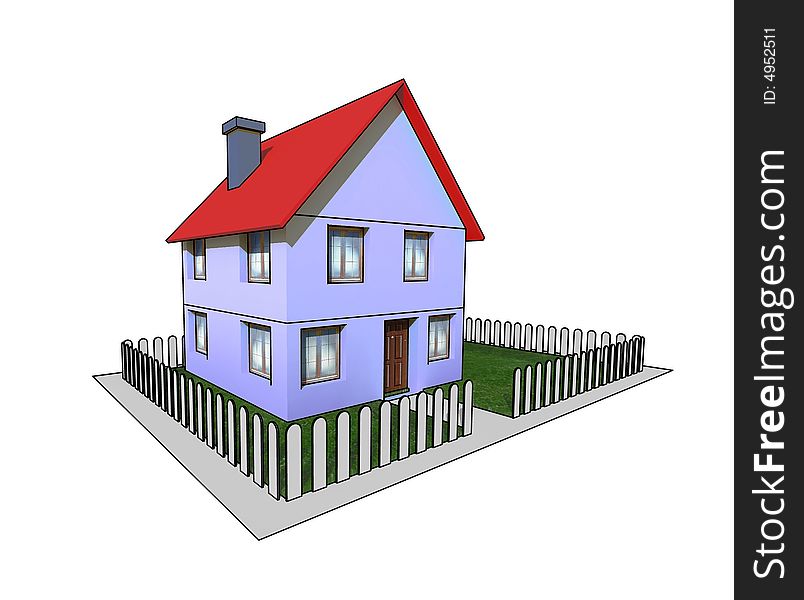 House with little garden - isolated 3d illustration. House with little garden - isolated 3d illustration