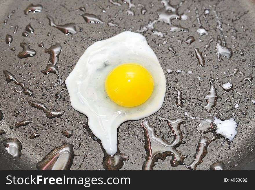 Close-up fried egg on the frying pan