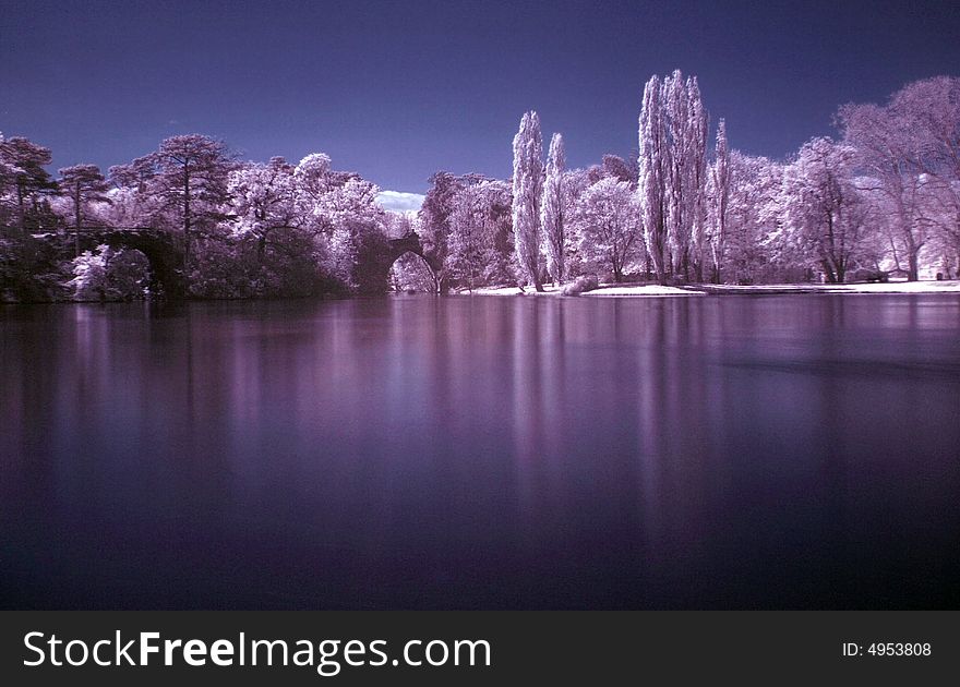 A lake in Austria in infrared light. A lake in Austria in infrared light