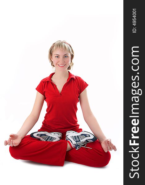 Yoga young woman on white background