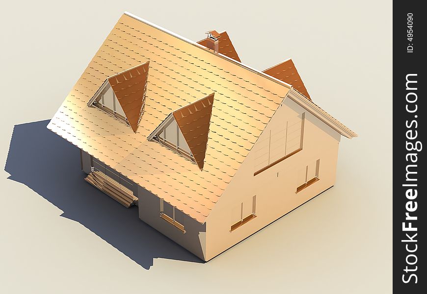 Isolated 3D golden house with white background