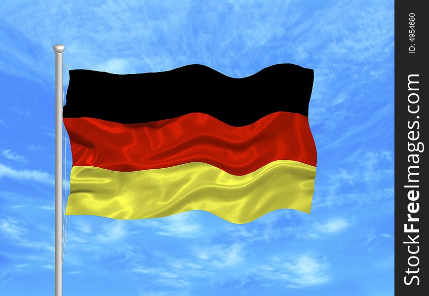 Illustration of waving German flag on blue sky. Illustration of waving German flag on blue sky