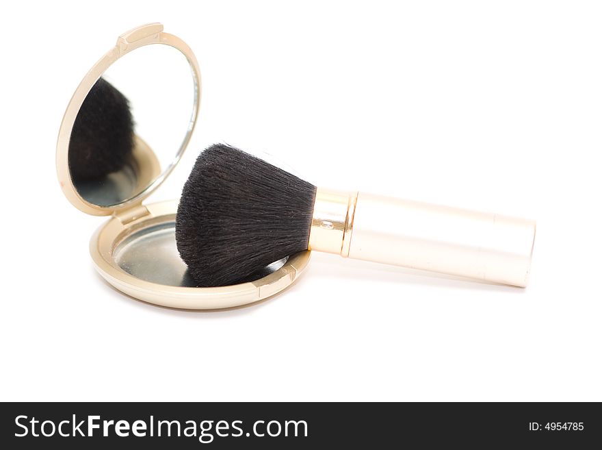 Isolated brush and mirror on white. Isolated brush and mirror on white