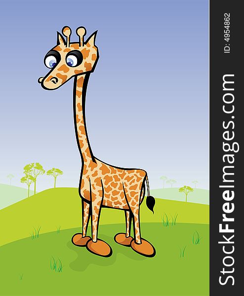 Illustration of on giraffe lost into the savannah. Illustration of on giraffe lost into the savannah