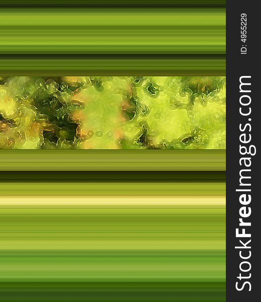 Abstract backdrop with an opening and horizontal green lines. Abstract backdrop with an opening and horizontal green lines