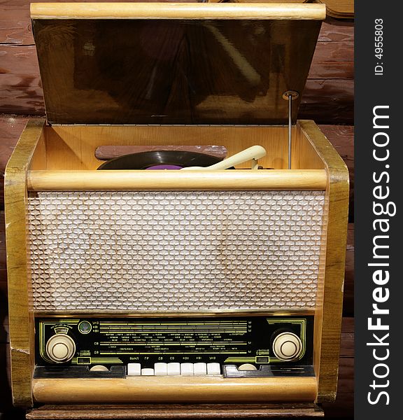 Old radio receiver and record player