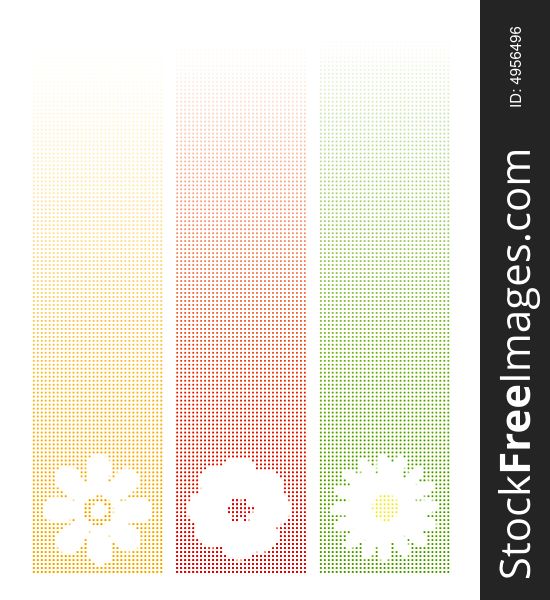 Illustration of three colored banners with flowers. Illustration of three colored banners with flowers