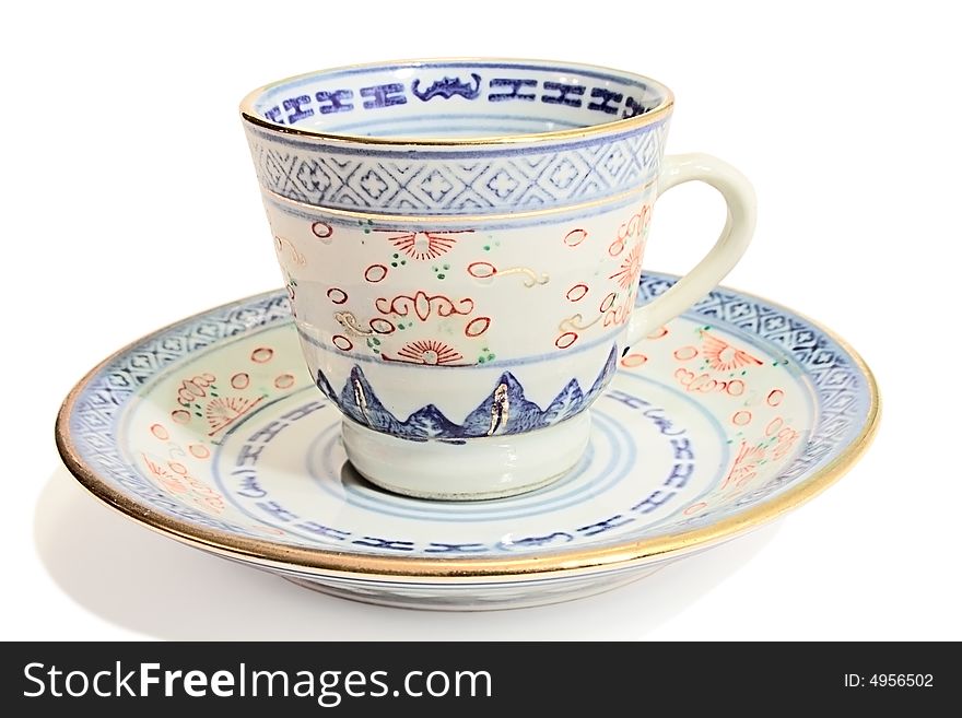 The Chinese porcelain on the white background. The Chinese porcelain on the white background.