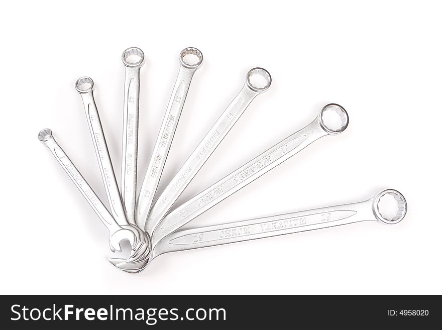 Steel shiny spanners isolated on white. Steel shiny spanners isolated on white