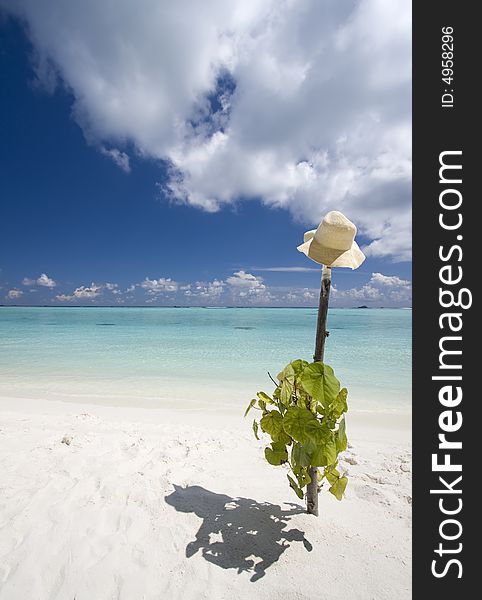 Hat on tropical beach