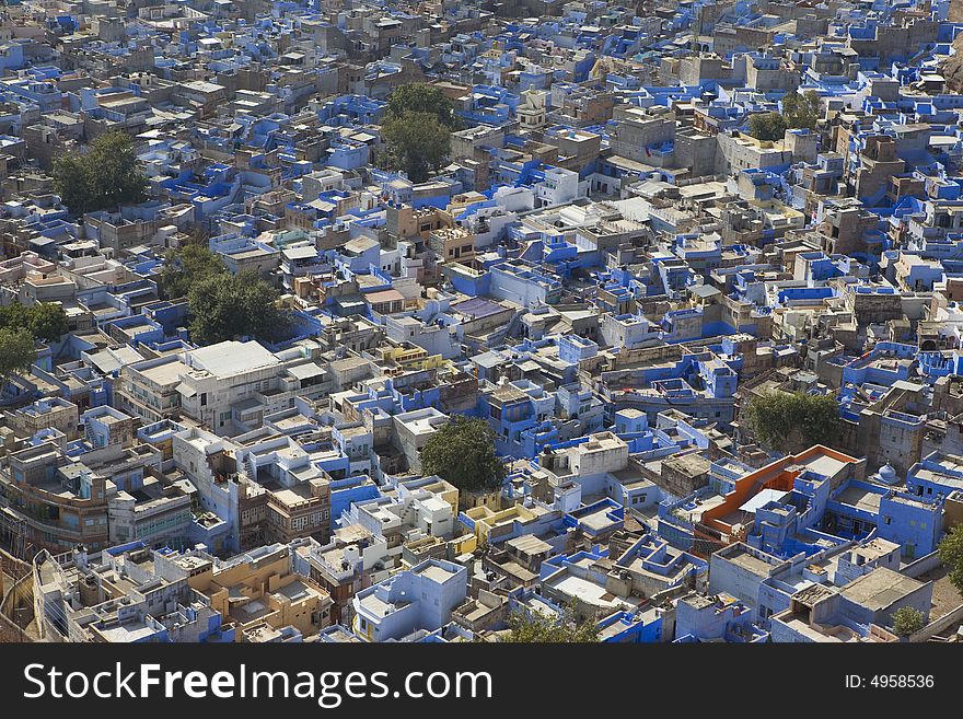 Jodhpur - the blue city in Rajastan during a hot winter day