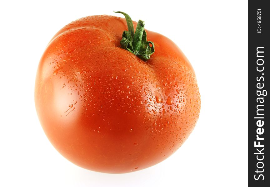 Fresh Ripe Single Tomato With Drops Of Water