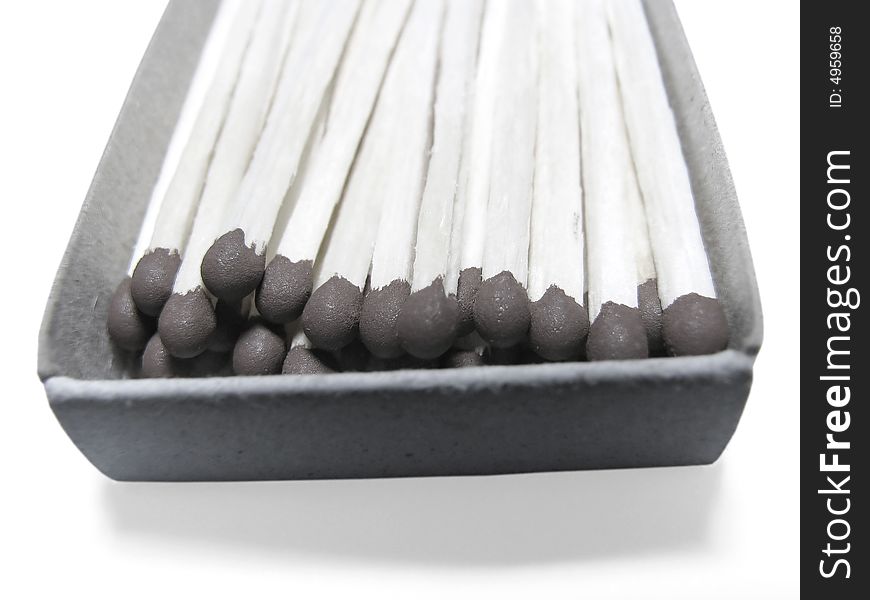 Match box with matches on a white background