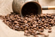 Cezve With Freshly Roasted Coffee Beans Royalty Free Stock Photography Cezve With Freshly Roasted Coffee Beans Royalty Free Stock Photography