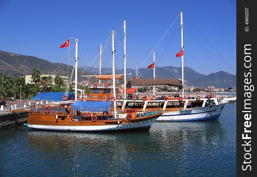 Sailing yacht at a mooring