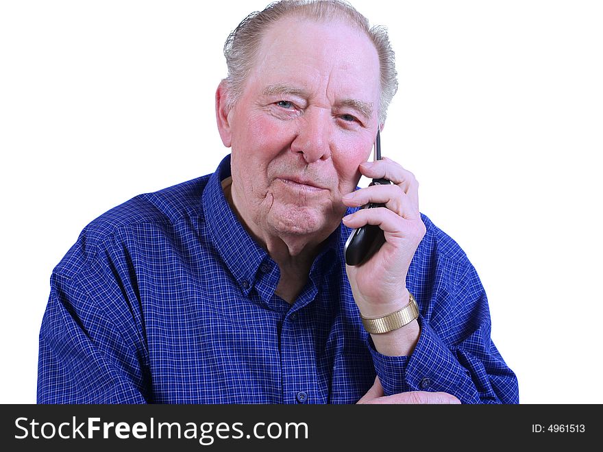 Elderly man using cell phone
