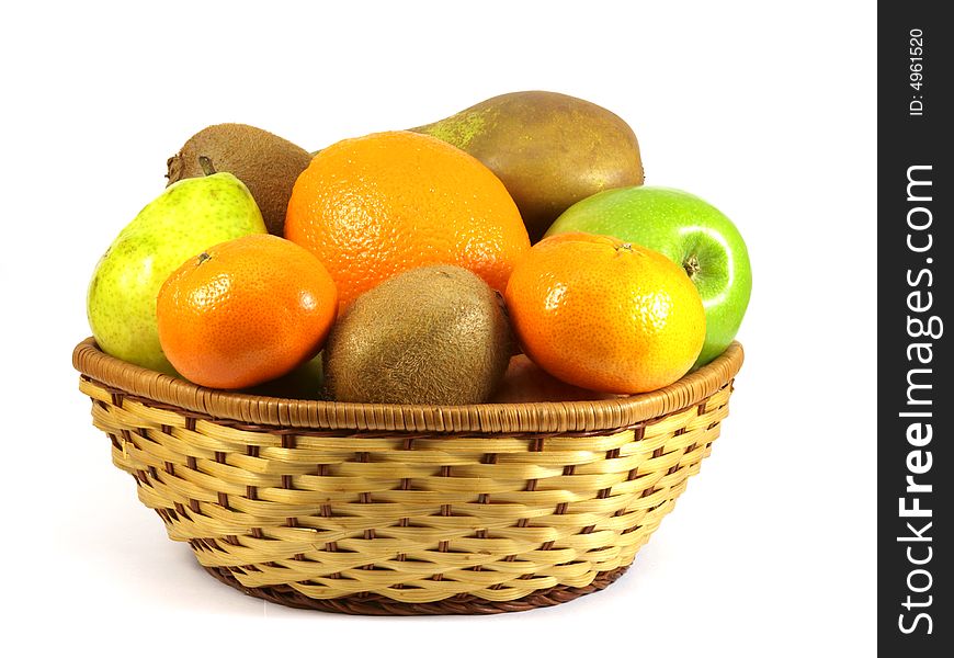 Fruit an orange, an apple, a banana, a pear, a tangerine isolated on a white background. Fruit an orange, an apple, a banana, a pear, a tangerine isolated on a white background