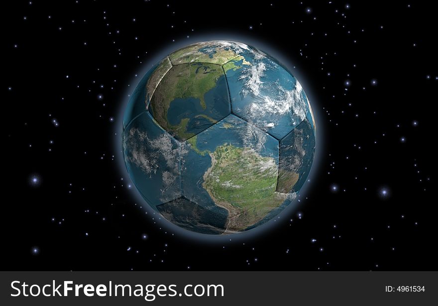 Earth depicted as a soccer ball in space. Earth depicted as a soccer ball in space