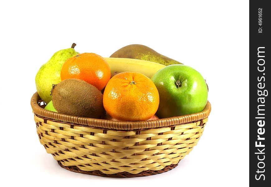 Fruit an orange, an apple, a banana, a pear, a tangerine isolated on a white background. Fruit an orange, an apple, a banana, a pear, a tangerine isolated on a white background