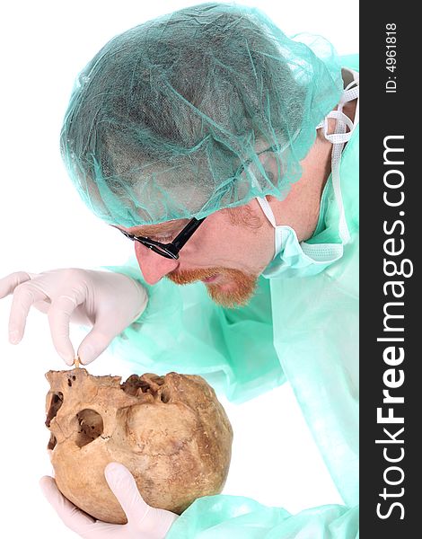 Surgeon with skull